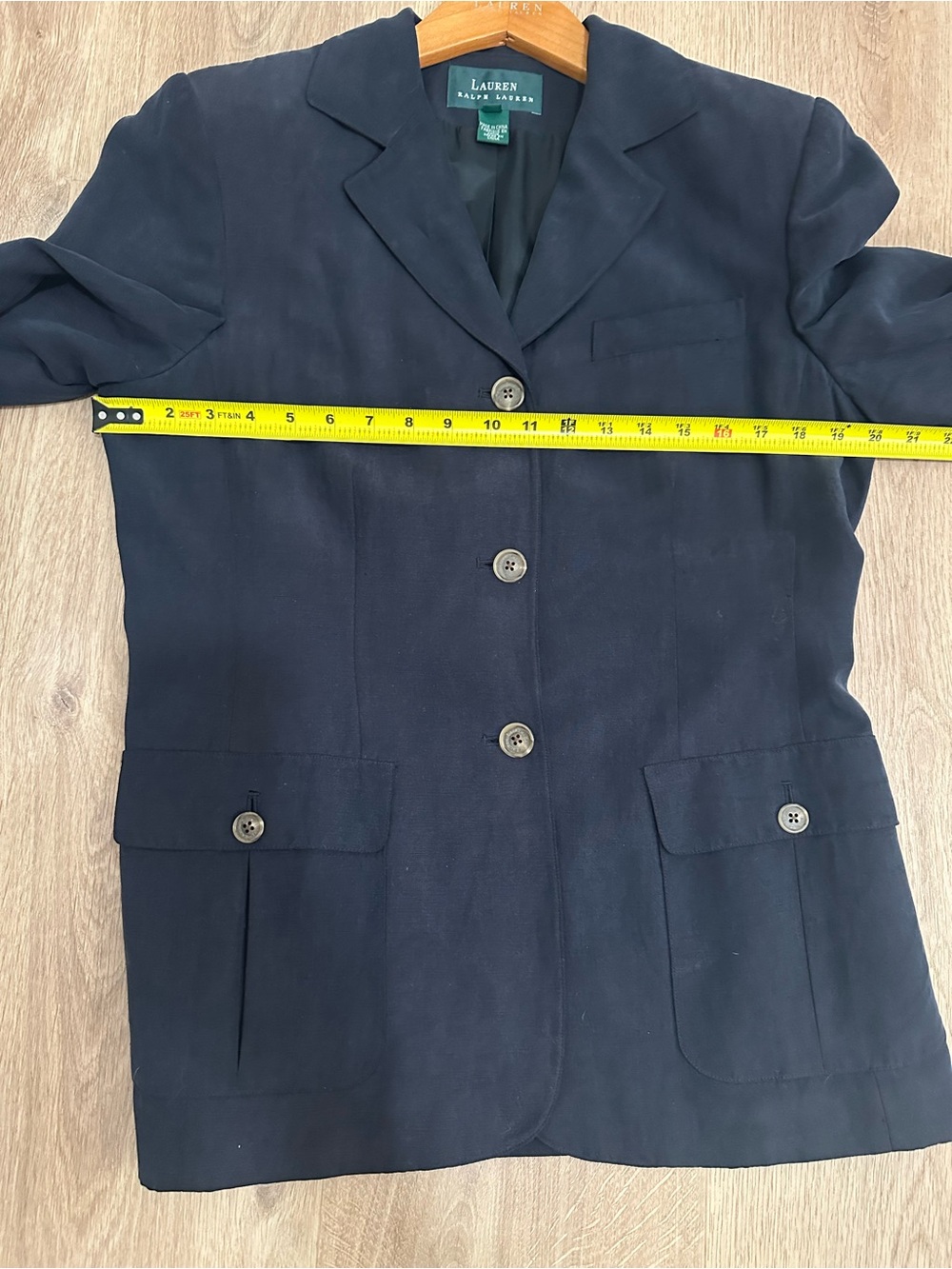 Lauren Ralph Lauren Dark Navy Silk-Linen Blend Single-Breasted Blazer US 10